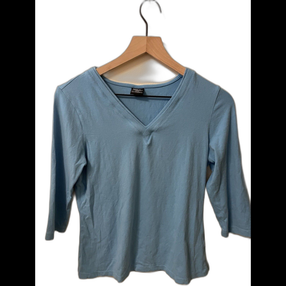 Tribal Light Blue cotton top 3/4 sleeve size medium